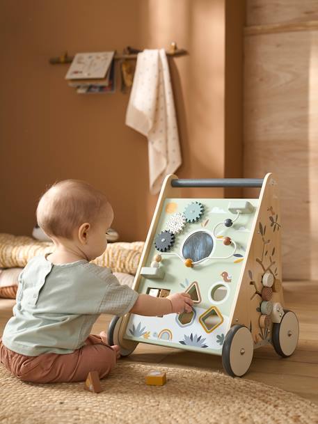 Loopwagen met houten remmen hout+rozen - vertbaudet enfant 