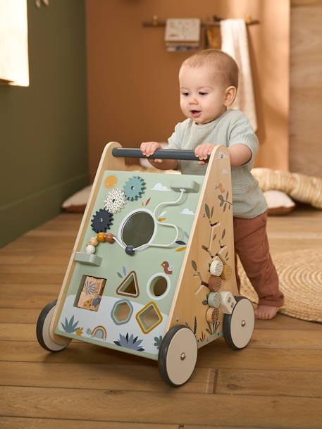 Loopwagen met houten remmen hout+rozen - vertbaudet enfant 