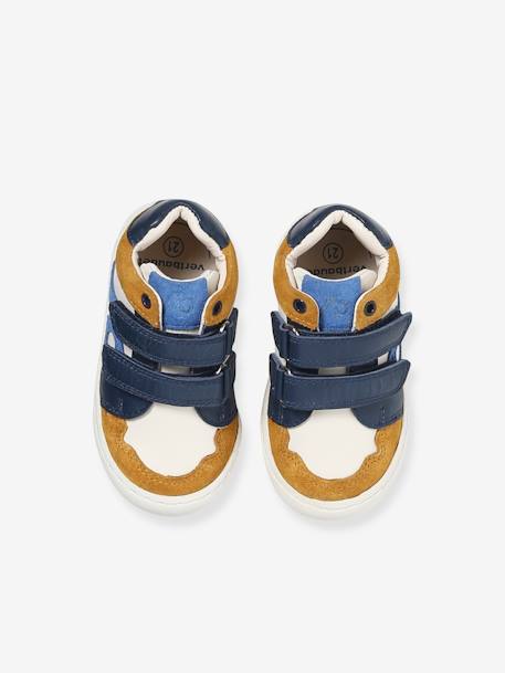 Leren sneakers met klittenband ecru+grijsblauw - vertbaudet enfant 