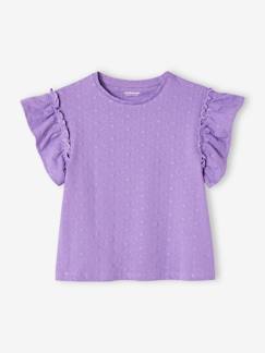 Meisje-T-shirt, souspull-Geborduurd meisjesshirt met bloemen en ruches op de mouwen