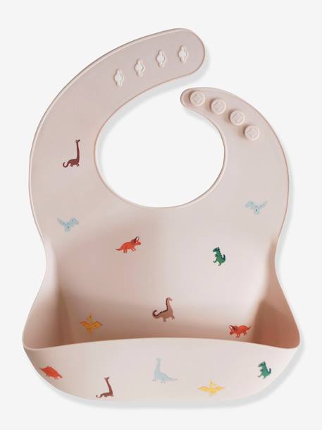 Silicone slabbetje met opvangzakje MUSHIE beige+marineblauw+meerkleurig - vertbaudet enfant 