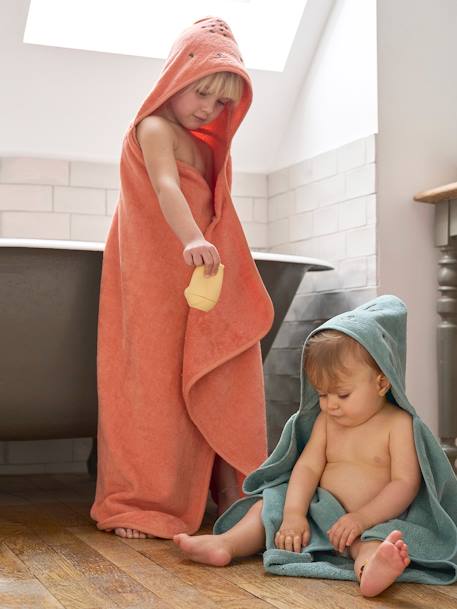 Badcape / Handdoek met capuchon onmisbaar voor baby's en kinderen, met gerecycled katoen groen+zandbeige - vertbaudet enfant 