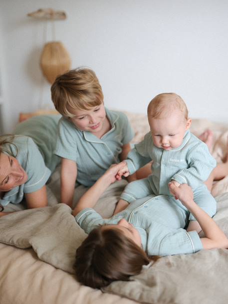 Pyjama van katoengaas baby Team Famille personaliseerbaar saliegroen - vertbaudet enfant 