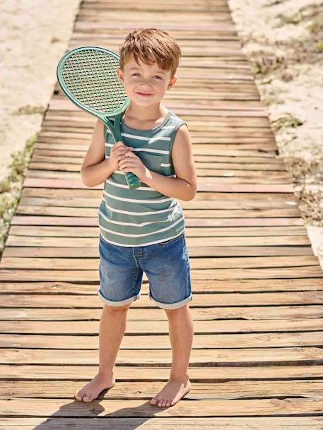 Makkelijk aan te trekken bermuda voor jongens van molton met denim-effect double stone - vertbaudet enfant 