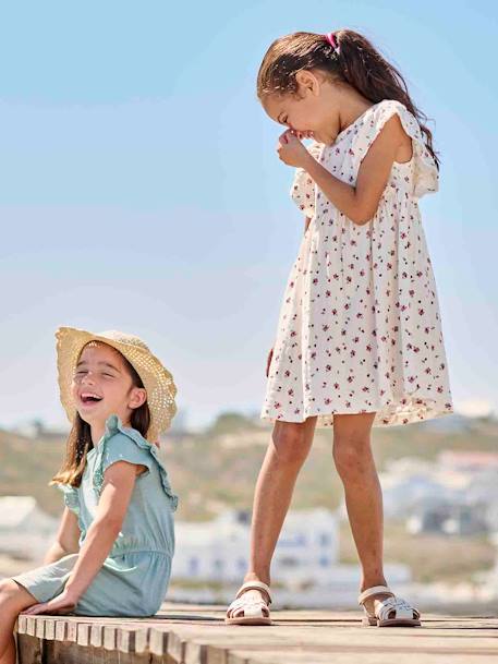 Bloemenjurk van tricot met reliëf ecru - vertbaudet enfant 