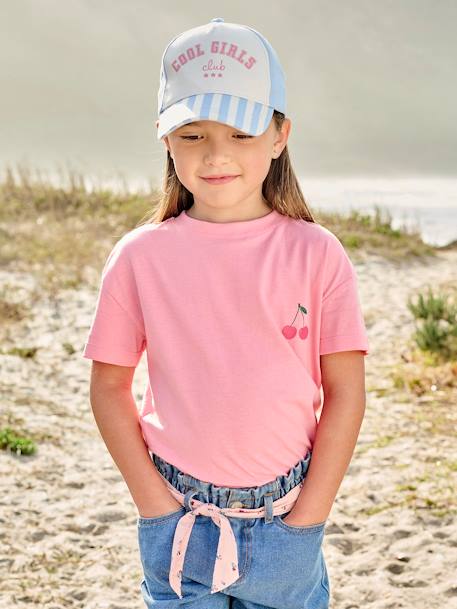 Effen Basics meisjesshirt met korte mouwen abrikoos+rood+snoepjesroze - vertbaudet enfant 