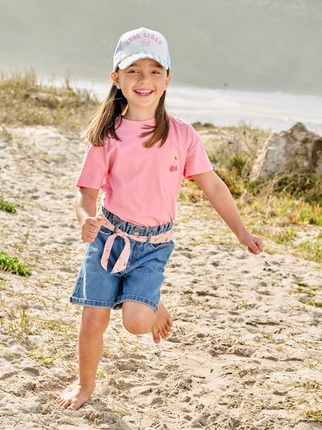 Jeansbermuda in paperbag-stijl voor meisjes stone - vertbaudet enfant 
