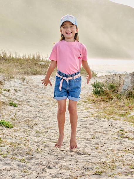 Effen Basics meisjesshirt met korte mouwen abrikoos+rood+snoepjesroze - vertbaudet enfant 