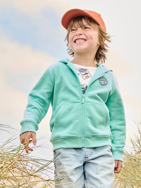 Jongenssweater met rits en capuchon Basics gemêleerd wit+okergeel+pecannoot+rood+turquoiseblauw - vertbaudet enfant 