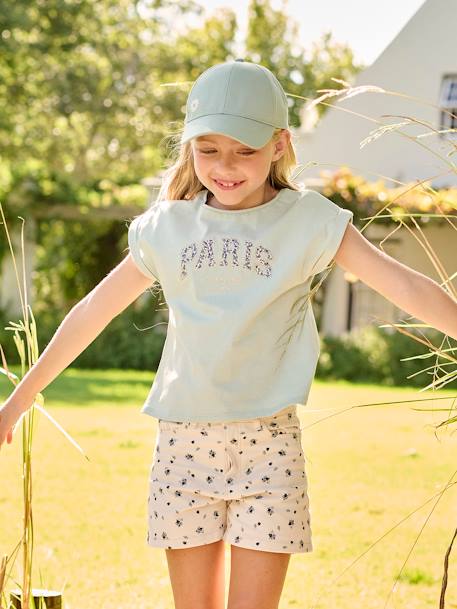 Meisjesshirt met bloemenmotief hemelsblauw - vertbaudet enfant 
