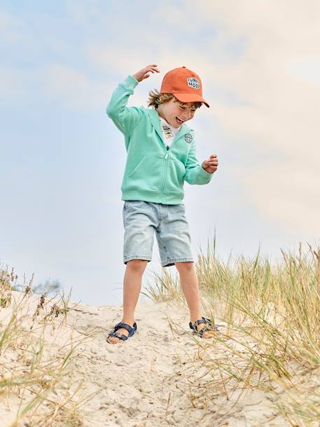 Jongenssweater met rits en capuchon Basics gemêleerd wit+okergeel+pecannoot+rood+turquoiseblauw - vertbaudet enfant 