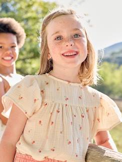 Meisje-Hemd, blouse, tuniek-Meisjesblouse met print en vlindermouwen van gaas van biologisch katoen