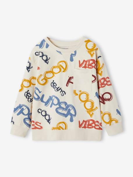 Jongensshirt in sweaterlook met print ecru+gemêleerd wit+pecannoot - vertbaudet enfant 
