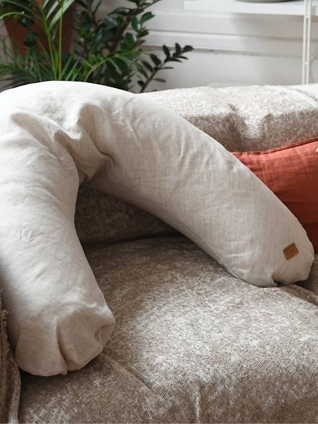 Kraam- en borstvoedingskussen BEABA Big Flopsy beige+bruin, bedrukt+cacao+Gechineerd grijs+groen - vertbaudet enfant 
