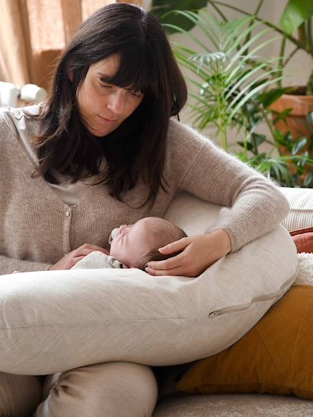 Kraam- en borstvoedingskussen BEABA Big Flopsy beige+bruin, bedrukt+cacao+Gechineerd grijs+groen - vertbaudet enfant 
