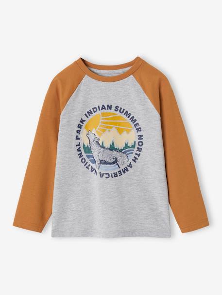 Oeko-Tex® grafisch jongens-T-shirt met raglanmouwen gemêleerd wit+kaki+korstmos+pecannoot - vertbaudet enfant 