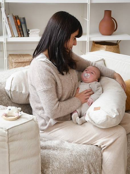Kraam- en borstvoedingskussen BEABA Big Flopsy beige+bruin, bedrukt+cacao+Gechineerd grijs+groen - vertbaudet enfant 