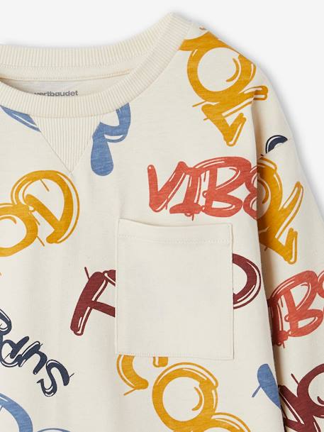 Jongensshirt in sweaterlook met print ecru+gemêleerd wit+pecannoot - vertbaudet enfant 