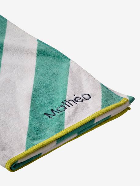 Personaliseerbare bad-/strandhanddoek, met gerecycled katoen blauw, bedrukt+blauw, gestreept+mintgroen+zachtpaars - vertbaudet enfant 