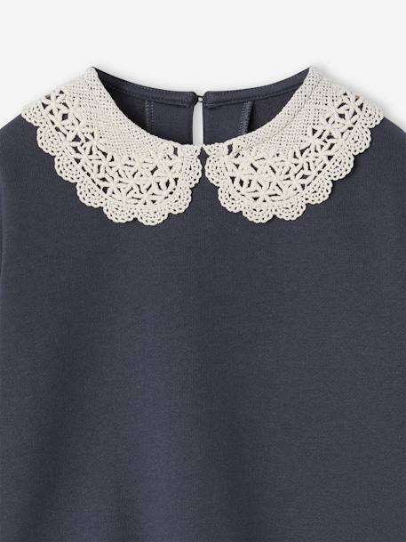 Sweater met sierlijke kraag van macramé meisjes antraciet - vertbaudet enfant 