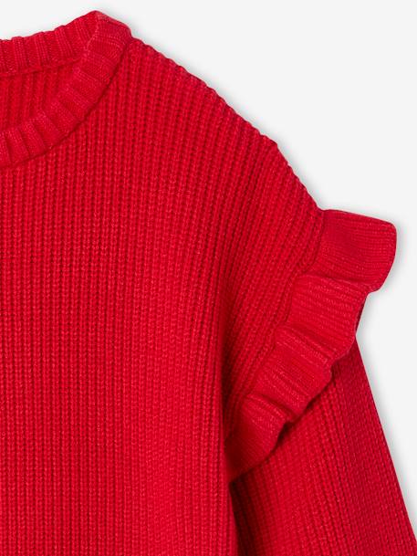 Trui met ruches aan de mouwen meisjes ecru+rood+zachtpaars - vertbaudet enfant 