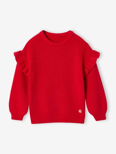 Trui met ruches aan de mouwen meisjes ecru+rood+zachtpaars - vertbaudet enfant 