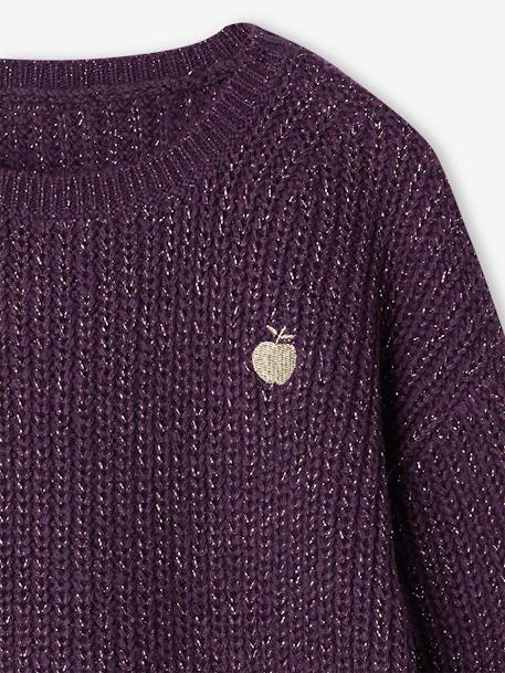 Gebreide meisjestrui met iriserende badge en parels antraciet+paars - vertbaudet enfant 