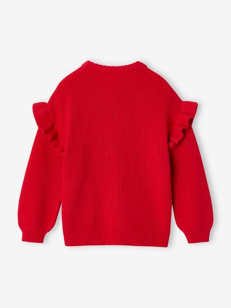 Trui met ruches aan de mouwen meisjes ecru+rood+zachtpaars - vertbaudet enfant 