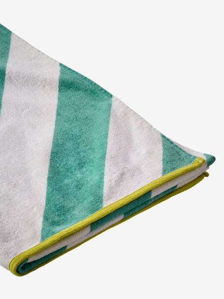 Personaliseerbare bad-/strandhanddoek, met gerecycled katoen blauw, bedrukt+blauw, gestreept+mintgroen+zachtpaars - vertbaudet enfant 