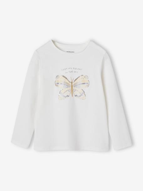 Meisjesshirt met lovertjes ecru+olijf - vertbaudet enfant 
