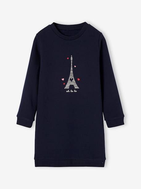 Basics fleece meisjesjurk marineblauw+saliegroen - vertbaudet enfant 