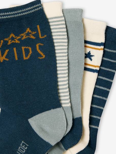 Set van 5 paar jongenssokken 'Cool Kids' azuurblauw+indigoblauw+nachtblauw+saliegroen - vertbaudet enfant 