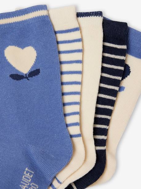 Set van 5 paar meisjessokken met hartjes abrikoos+beige+chambrayblauw+zachtpaars - vertbaudet enfant 