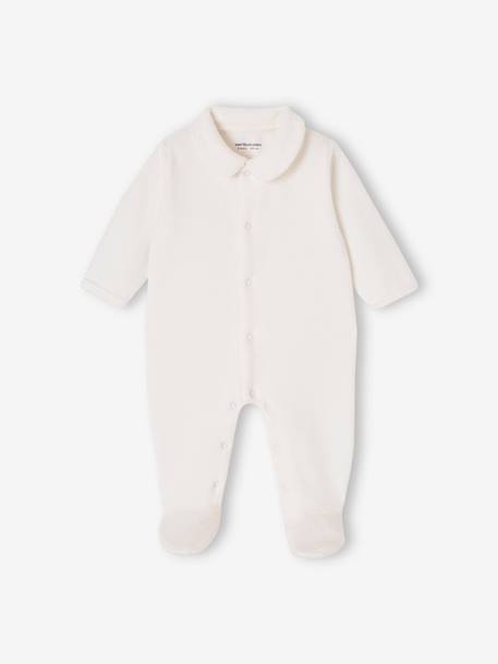 Set van 2 geribd fluwelen babyslaappakjes met opening voor beige+rozen - vertbaudet enfant 