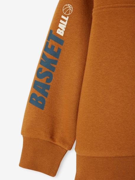 Jongenssweatshirt met truckerskraag en basketbalmotief op de mouw antraciet+hazelnoot - vertbaudet enfant 