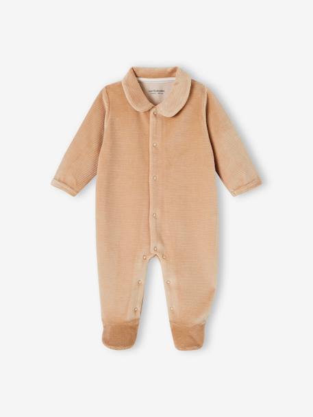 Set van 2 geribd fluwelen babyslaappakjes met opening voor beige+rozen - vertbaudet enfant 