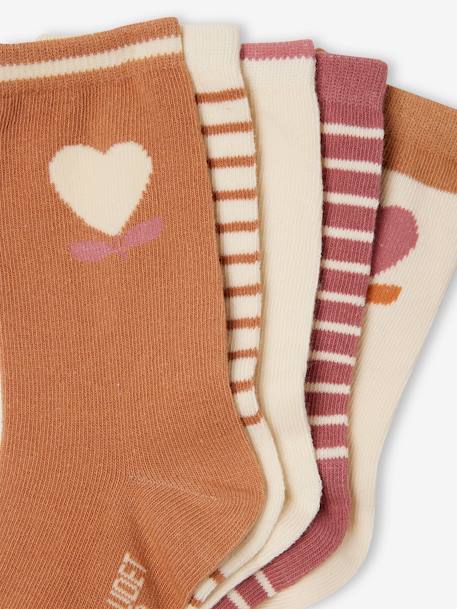 Set van 5 paar meisjessokken met hartjes abrikoos+beige+chambrayblauw+zachtpaars - vertbaudet enfant 