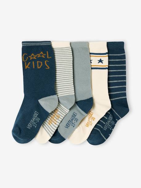 Set van 5 paar jongenssokken 'Cool Kids' azuurblauw+indigoblauw+nachtblauw+saliegroen - vertbaudet enfant 