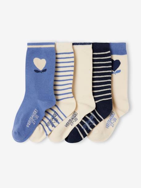 Set van 5 paar meisjessokken met hartjes abrikoos+beige+chambrayblauw+zachtpaars - vertbaudet enfant 