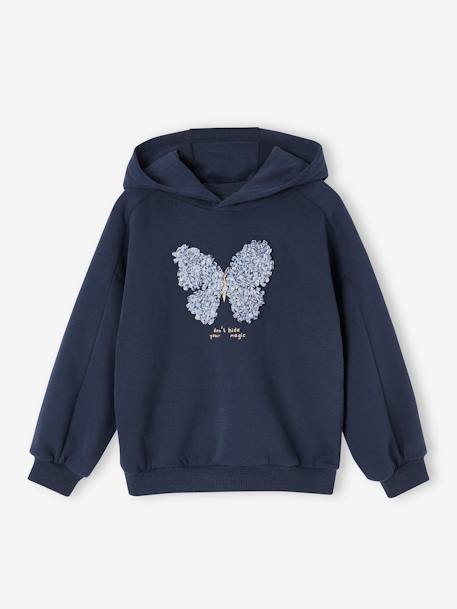 Sweatshirt met capuchon fantasiemotief meisjes marineblauw - vertbaudet enfant 