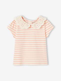Baby-T-shirt, souspull-T-shirt-Gestreept babyshirt voor meisjes met Engels borduursel