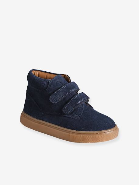 Halfhoge jongenssneakers in gekrast leer marineblauw - vertbaudet enfant 