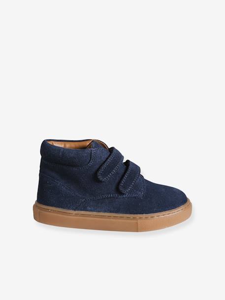 Halfhoge jongenssneakers in gekrast leer marineblauw - vertbaudet enfant 