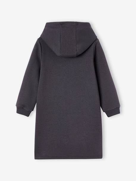 Meisjesjurk van sweatstof met capuchon en mooie details antraciet+gemêleerd grijs+groen+marineblauw - vertbaudet enfant 