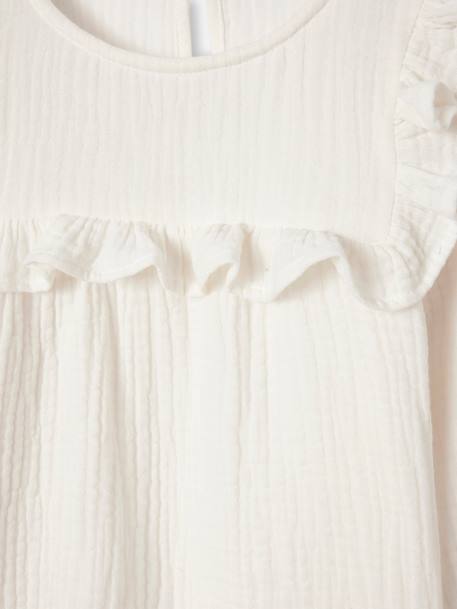Meisjesblouse met ruches van katoengaas ecru+koraal - vertbaudet enfant 