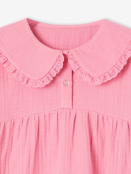 Meisjesblouse van gaas met Claudine-kraag oudroze - vertbaudet enfant 