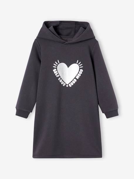 Meisjesjurk van sweatstof met capuchon en mooie details antraciet+gemêleerd grijs+groen+marineblauw - vertbaudet enfant 