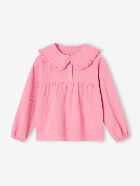 Meisjesblouse van gaas met Claudine-kraag oudroze - vertbaudet enfant 