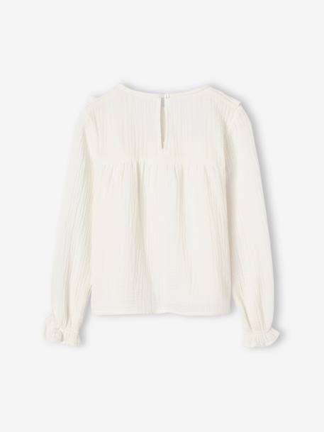 Meisjesblouse met ruches van katoengaas ecru+koraal - vertbaudet enfant 