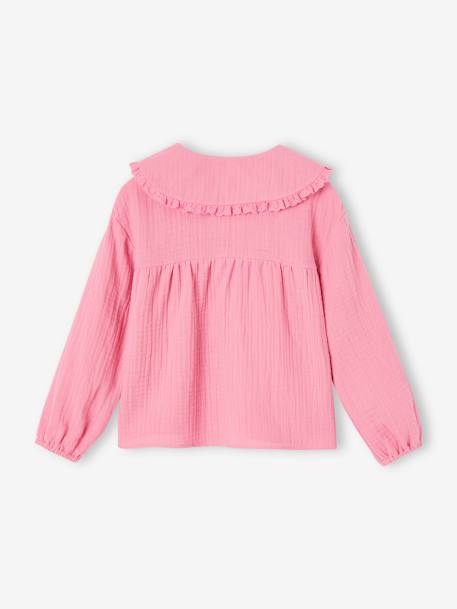 Meisjesblouse van gaas met Claudine-kraag oudroze - vertbaudet enfant 